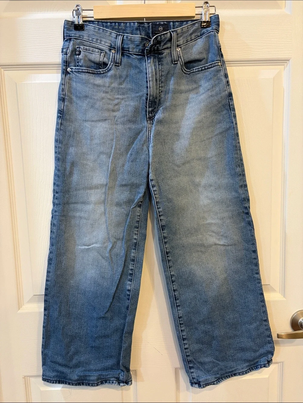 Ag Adriano Goldschmied Cropped Wide-Leg Jeans in Light Blue - Picture 3 of 11